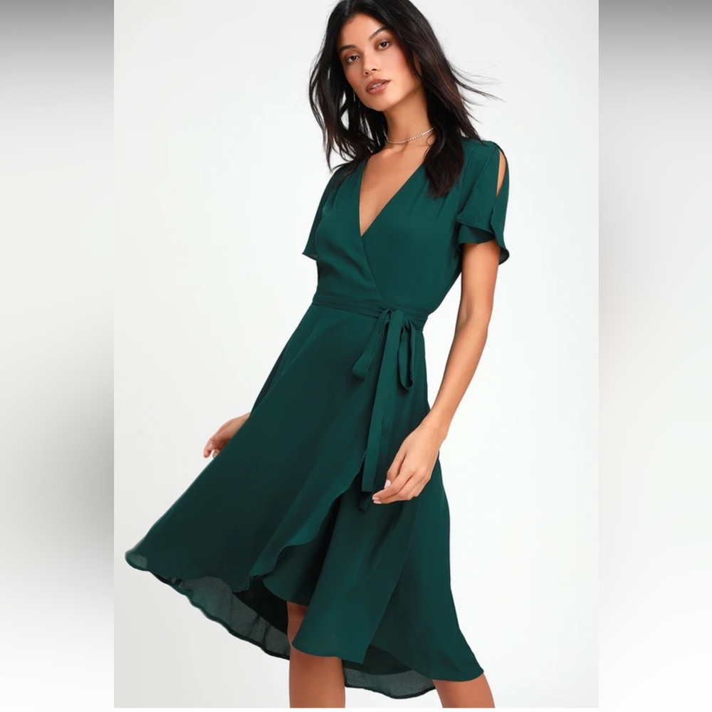 Rise to the Occasion Emerald Green Midi Wrap Dress